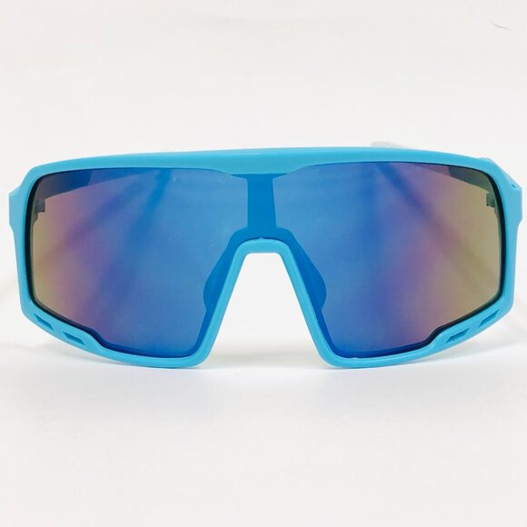 Sports Sunglasses Blue Mirror Lens Shield Beach Shades Cover Face UV Protection - Picture 3 of 4
